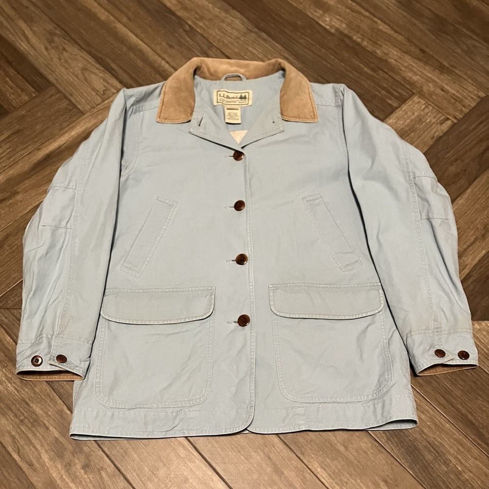 L.L. Bean Light Blue Utility Jacket with Tan Collar Size M